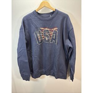 Croft‎ & Barrow Crew Neck Navy BlueSweatshirt Mens Size Medium America USA Flag